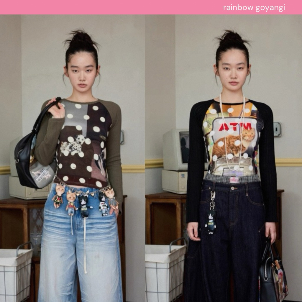 พร้อมส่ง/pre | 1JINN STUDIO Animal Polka Dot Long Sleeve Tee 🐶🐈🍑