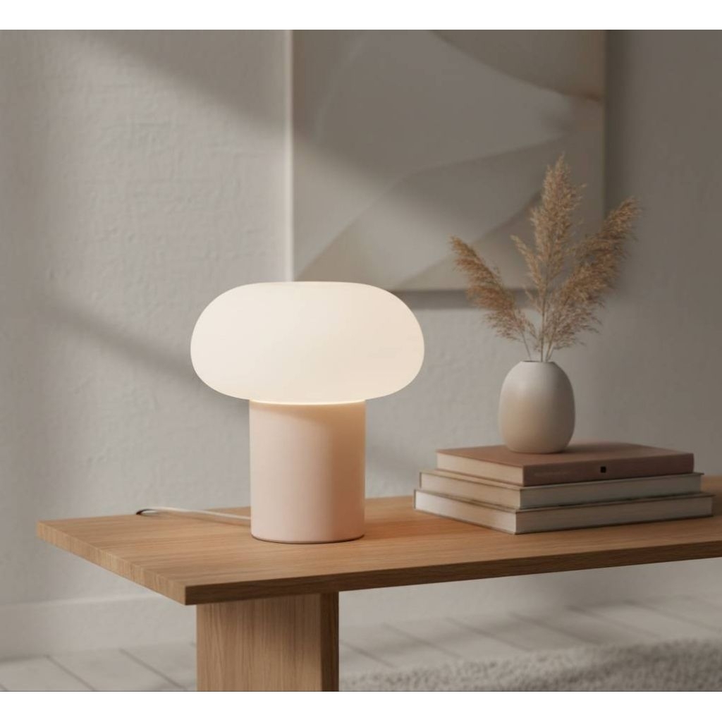 [ของแท้จาก​ IKEA]​ DEJSA เดย์ซาโคมไฟตั้งโต๊ะ, เบจ/แก้วฝ้า แก้ว, 28 ซม.