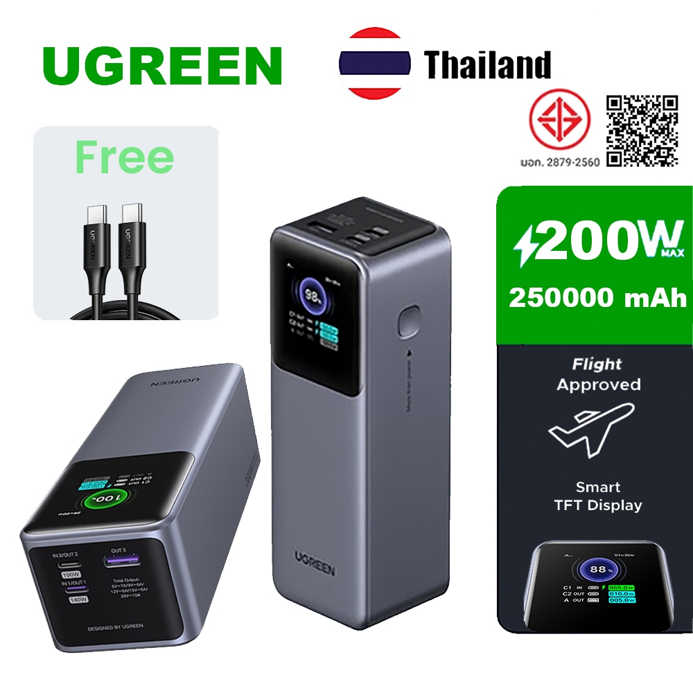 UGREEN 200W 25000mAh ธนาคารพลังงานแล็ปท็อปชาร์จอย่างรวดเร็ว 100W PD3.1