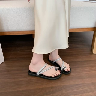 D626 รองเท้าแตะแบบสวม สายไขว้ประดับมุก ยางซิลิโคน มี 3 สี