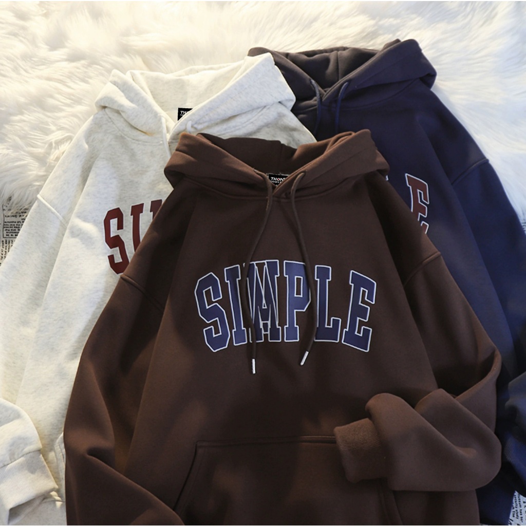 เสื้อฮู้ดกันหนาว ผ้าสำลีอย่างดี นิ่มสบายผิว เสื้อฮู้ดแขนยาว ลาย SIMPLE ใส่ได้ทั้งผู้ชายและผู้หญิง UNISEX รุ่นคู่รัก