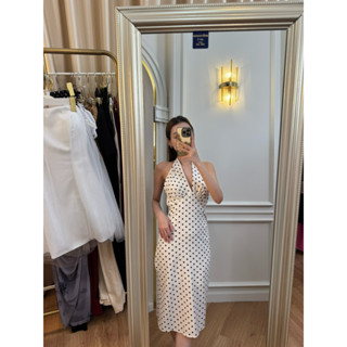 เดรสลายจุดหลาดโบว์ที่คอ รหัส SM15