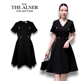Thealner-AN676 (เดรสดำคอวีแขนสั้น)