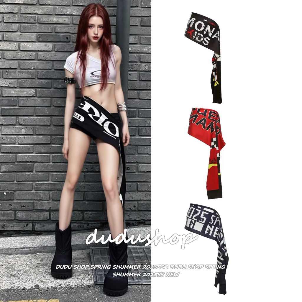 [Trendy color-blocked letter scarf]ผ้าพันคอลายตัวอักษรสีบล็อกสำหรับผู้หญิงสไตล์สตรีทแดนซ์