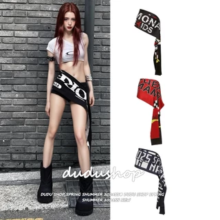 [Trendy color-blocked letter scarfผ้าพันคอตกแต่งสไตล์ลำลองสีบล็อกตัวอักษรฮิปฮอปสำหรับผู้หญิง