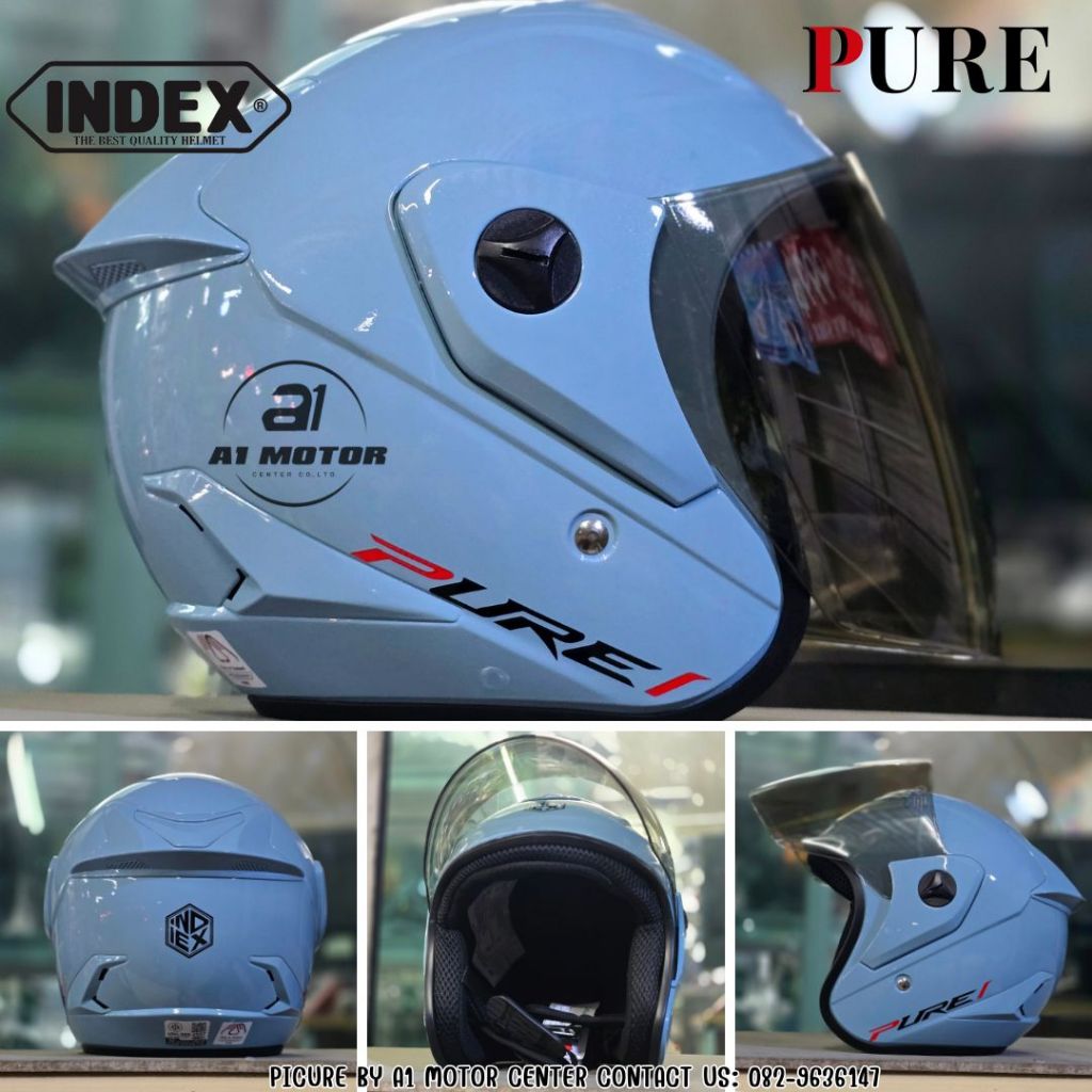 Index Pure หมวกกันน็อค ใบเล็ก หน้ากากปรอททองอ่อนกัน UV น้ำหนักเบา รอบศีรษะฟรีไซส์ประมาน M 57-58 cm มาตรฐาน มอก