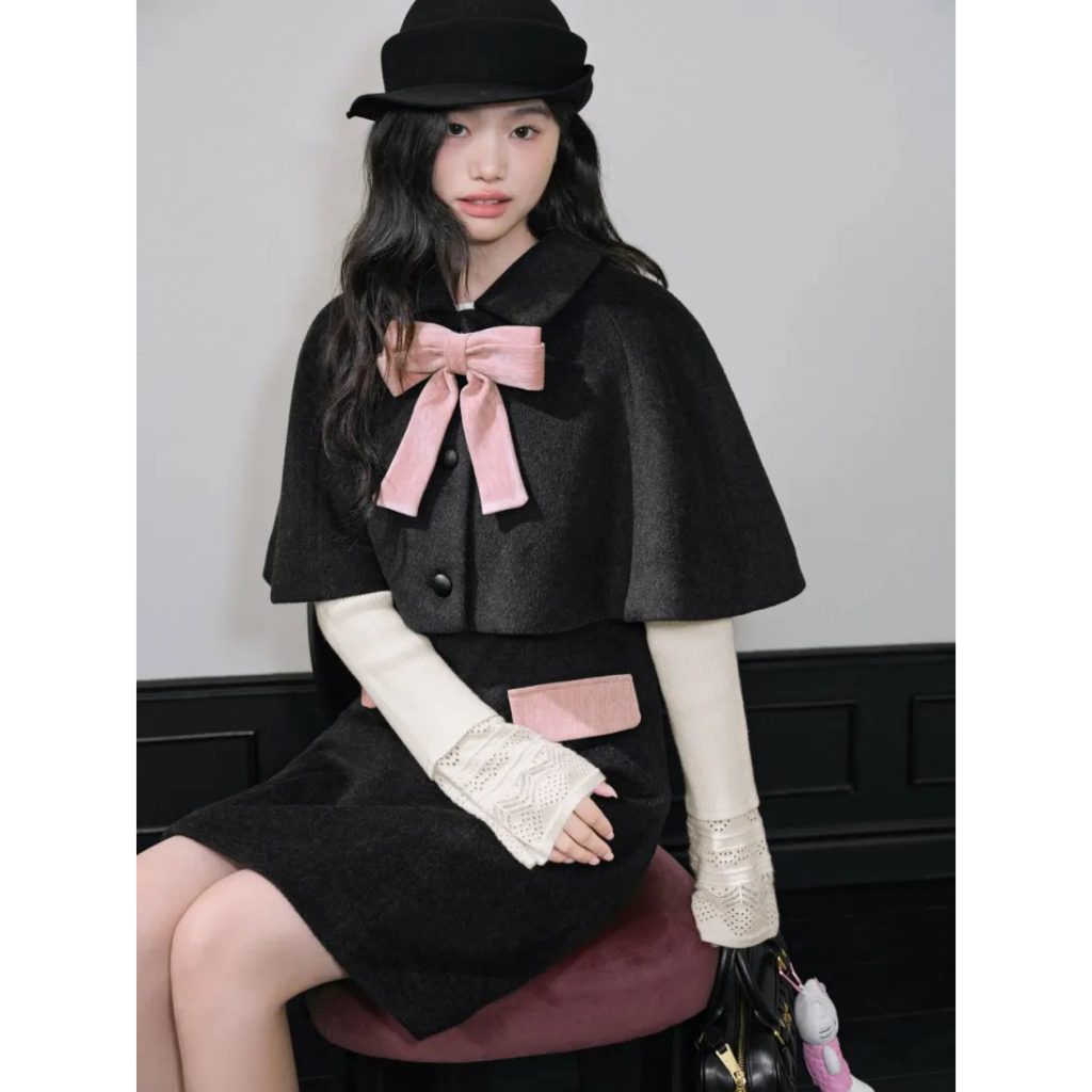 [พรีออเดอร์] ❤KUOSE : Pink Bow Cape and Dress❤