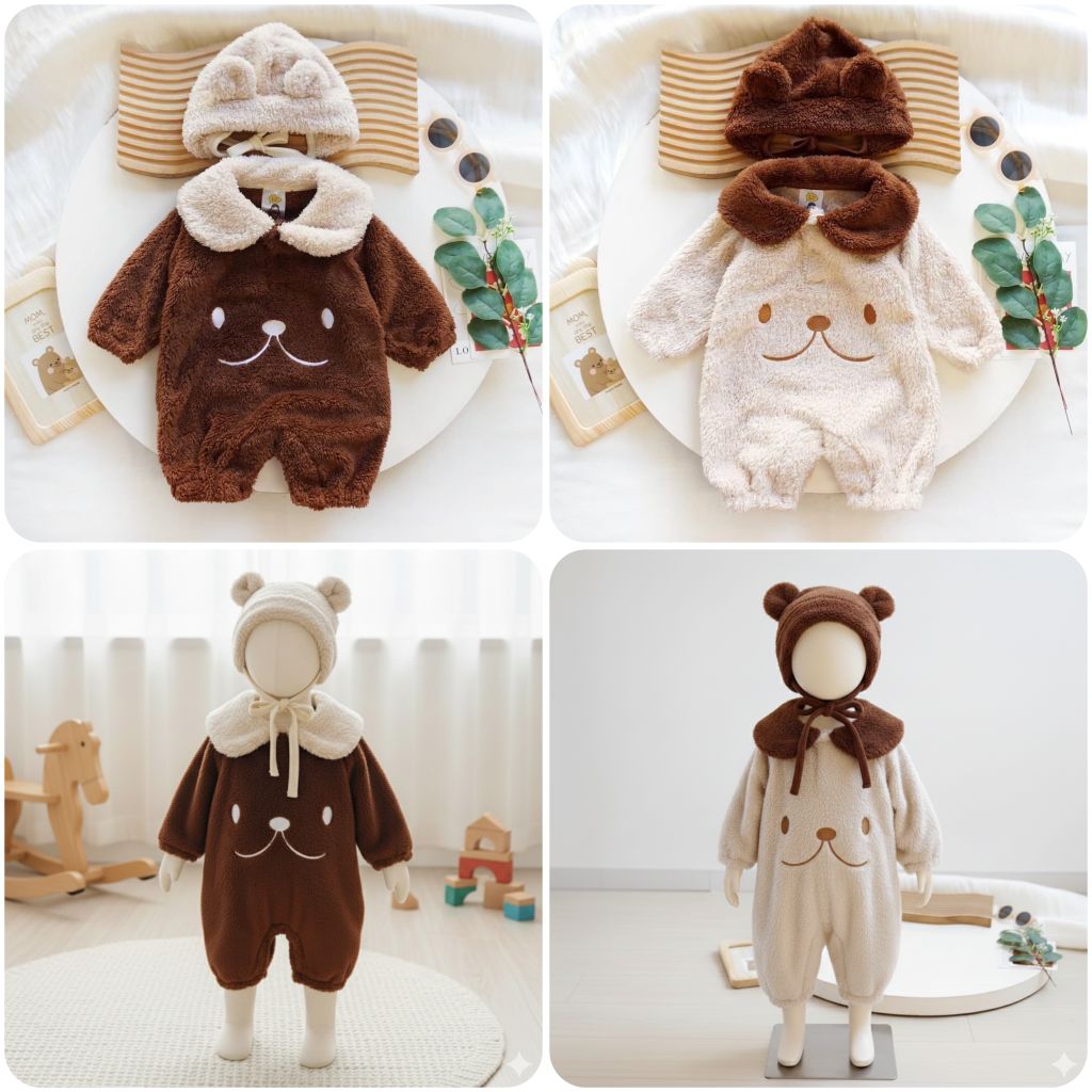 ชุดกันหนาวเด็กผู้ชาย เด็กผู้หญิง แรกเกิดถึง12เดือน (ขนฟู หนานุ่ม ผ้ายืด) ชุดหมีเด็กกันหนาว