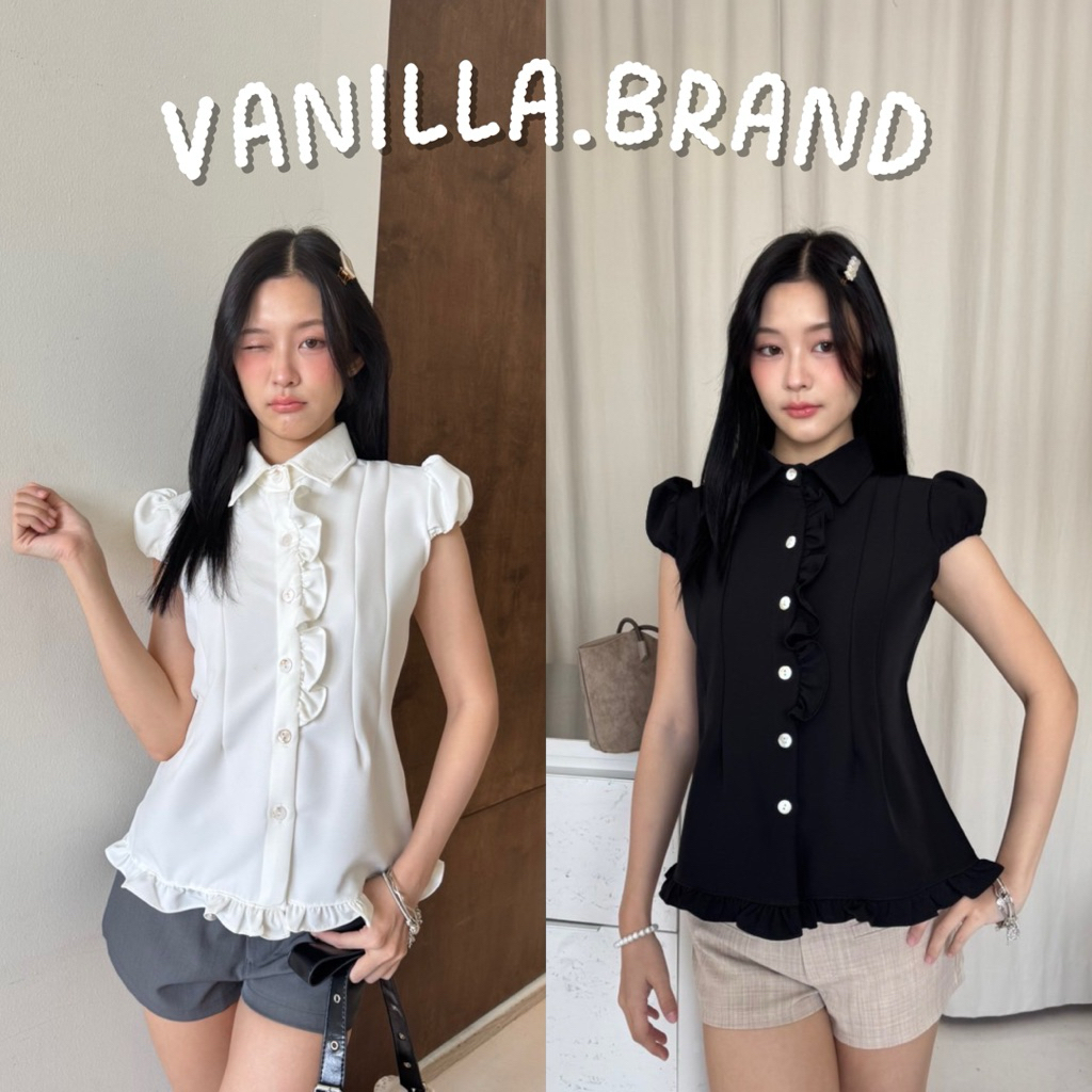 เสื้อคอปกแขนตุ๊กตา แต่งระบายตรงกลาง -ck / VB0608