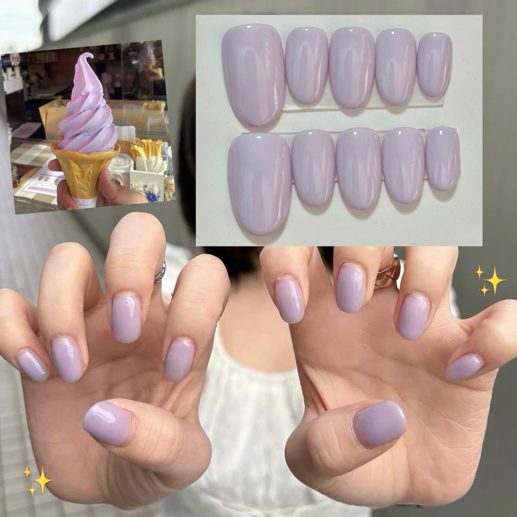 New! เล็บปลอมเจลสีใหม่ สีม่วงอ่อน แบบคาริน่า Aespa  มาแล้วจ้า 🍦🪻✨🫧🍠 มีทั้งเล็บมือและเล็บเท้า 1-2 วันจัดส่ง