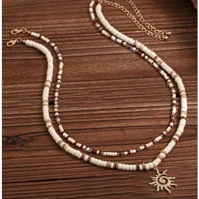 พร้อมส่ง เซ็ต 2 ชิ้น สร้อยคอลูกปัดกะลา