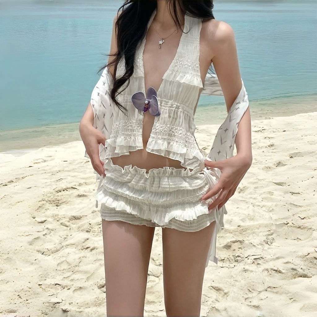 เซ็กซี่  ชุดว่ายน้ำ  คอวี ดีไซน์ผูกที่หน้าอก  การออกแบบแบบจีบ  ชุดว่ายน้ำแฟชั่น  ทูพีช  ส่งไวจากไทย - รูปที่ 6