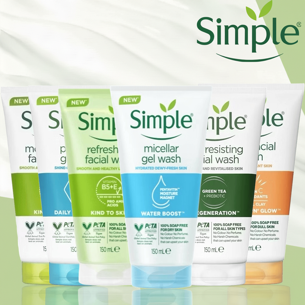 Simple Facial Wash Moisturising, Refreshing, Micellar Gel Wash 150ml PurifyingVitaminC โฟมล้างหน้า ม