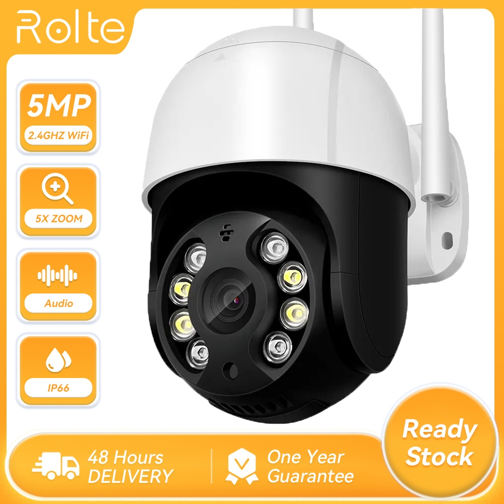 Rolte 5MP WiFi PTZ Camera Color Night Vision Audio Outdoor CCTV IP Security Camera iCsee APP