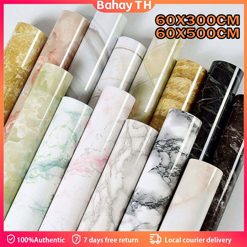 วอลเปเปอร์ติดผนังลายหินอ่อน PVC 60x500 ซม มีกาวในตัว กันน้ำมันและน้ำ ทนทานใช้ได้นาน ติดตั้งง่ายในห้องครัวและห้องน้ำ