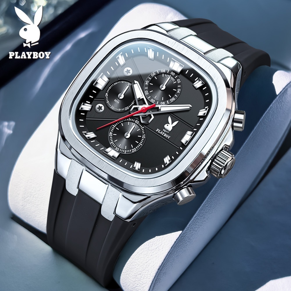 PLAYBOY ผู้ชาย นาฬิกา แท้ ยาง สายนาฬิกา กันน้ำ กีฬา หนุ่มสาว แฟชั่น 3076