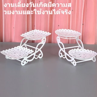 เค้กตะกร้าคัพขนมขบเคี้ยวผลไม้สามชั้น มี 4 แบบ ชั้นวางขนมพลาสติกสีขาว ชั้นวางเค้กถาดสานชั้นวางจานแกว่งตกแต่งชั้นโชว์ขนม