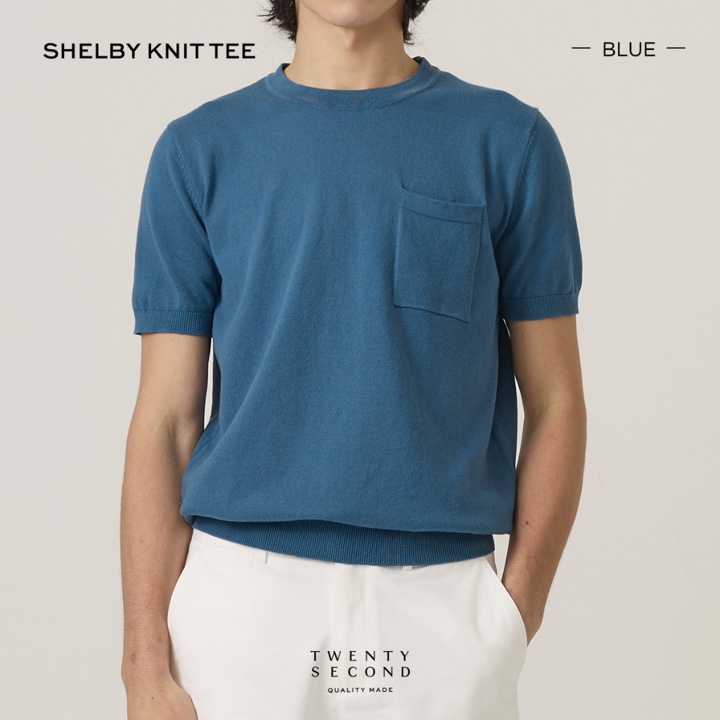 TWENTYSECOND เสื้อยืดแขนสั้นผ้า Knit รุ่น Shelby Knit Cotton Tee - ฟ้า / Blue
