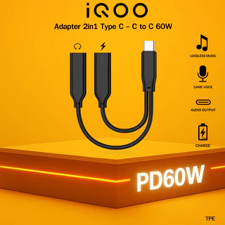 สายชาร์จ iQOO สายแปลงหูฟัง Type-C เป็น 3.5mm สายถัก,สายTPE, 2in1,สำหรับมือถือ iQoo Series