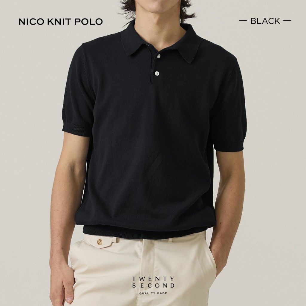 TWENTYSECOND เสื้อโปโลแขนสั้น ผ้า Knit  รุ่น Nico Knit Polo - ดำ / Black