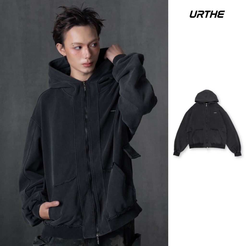 URTHE - เสื้อฮู้ดดี้ Oversize รุ่น GENTLE BIRTH FADED ZIPUP