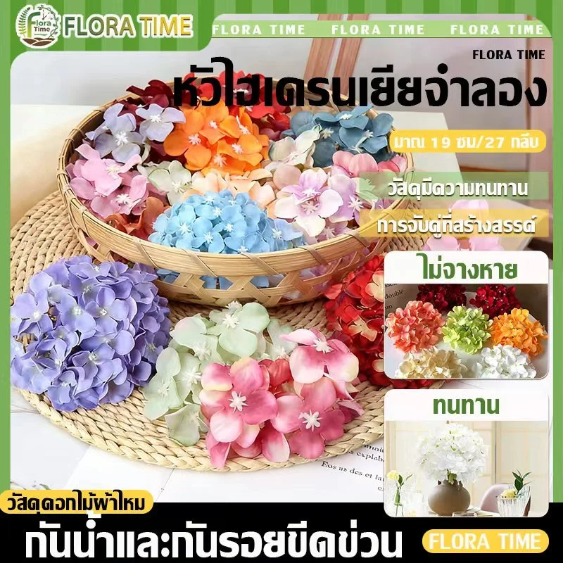 ดอกไฮเดรนเยียประดิษฐ์ ดอกไม้ หัว สําหรับตกแต่งบ้าน งานแต่งงาน DIYพวงหรีด 19 ซม.