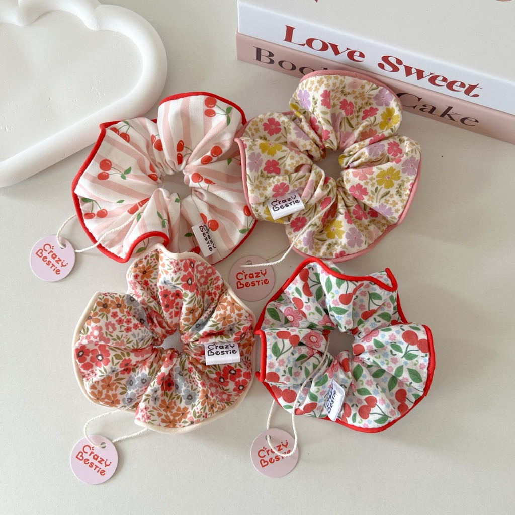 Crazy Bestie🌸Floral & cherry scrunchies • (CB27)
