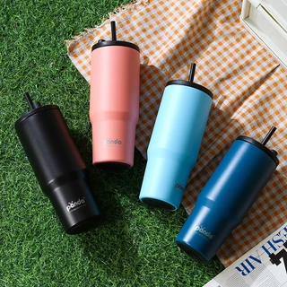 PANDA แก้วกาแฟ สแตนเลส แก้วเก็บความเย็น 750ML แก้วน้ำสแตนเลส316 พร้อมหลอด แก้วน้ำในรถยนต์ แก้วกาแฟ