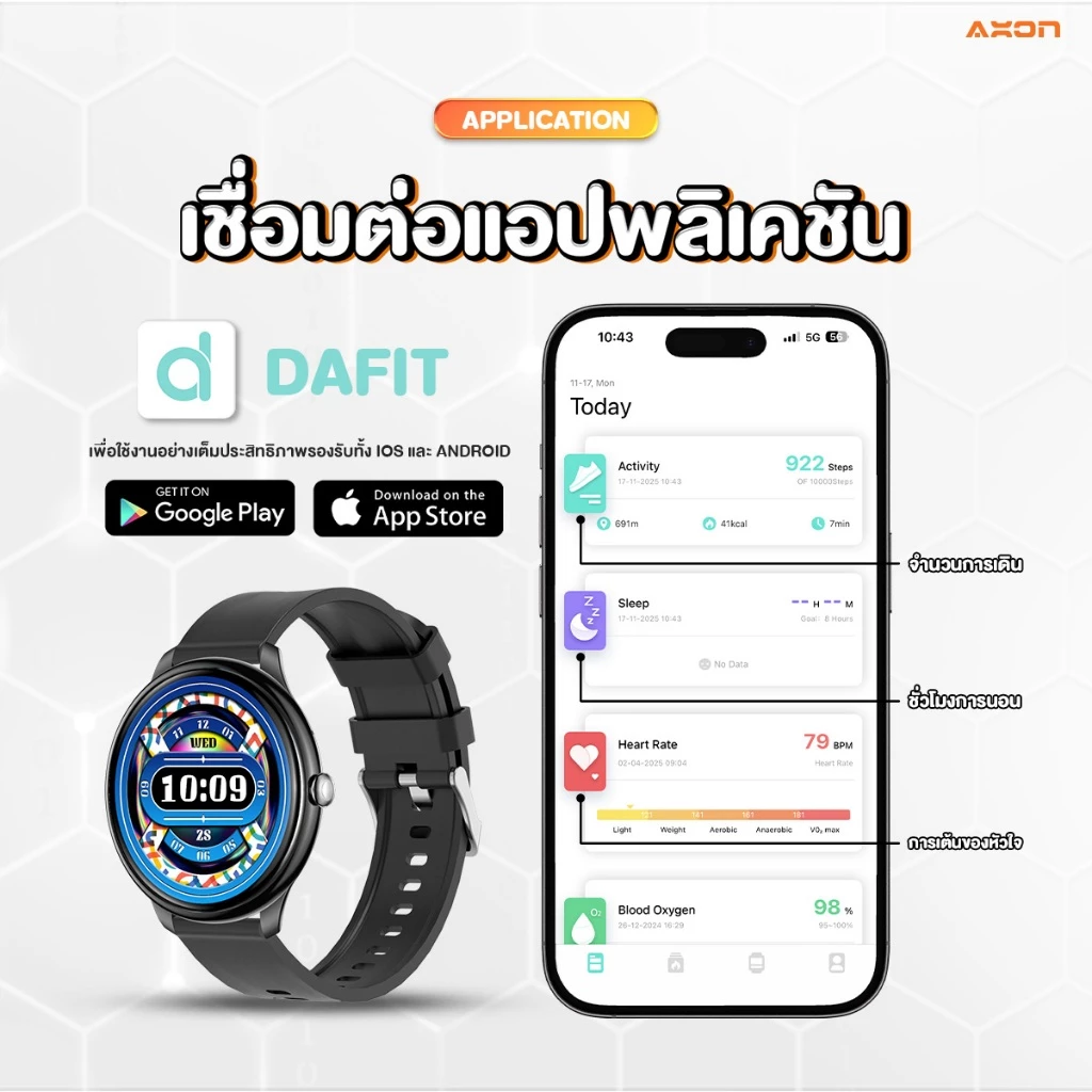 [ขายดี!] AXON Memo Series Smart Watch จอใหญ่ โทรได้ กันน้ำ วัดชีพจร การนอนหลับ รองรับภาษาไทย ประกัน 2 ปี thumbnail 10