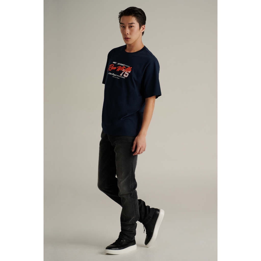 Mc JEANS เสื้อยืดแขนสั้นผู้ชาย คอกลม สีกรมท่า MTTZA84