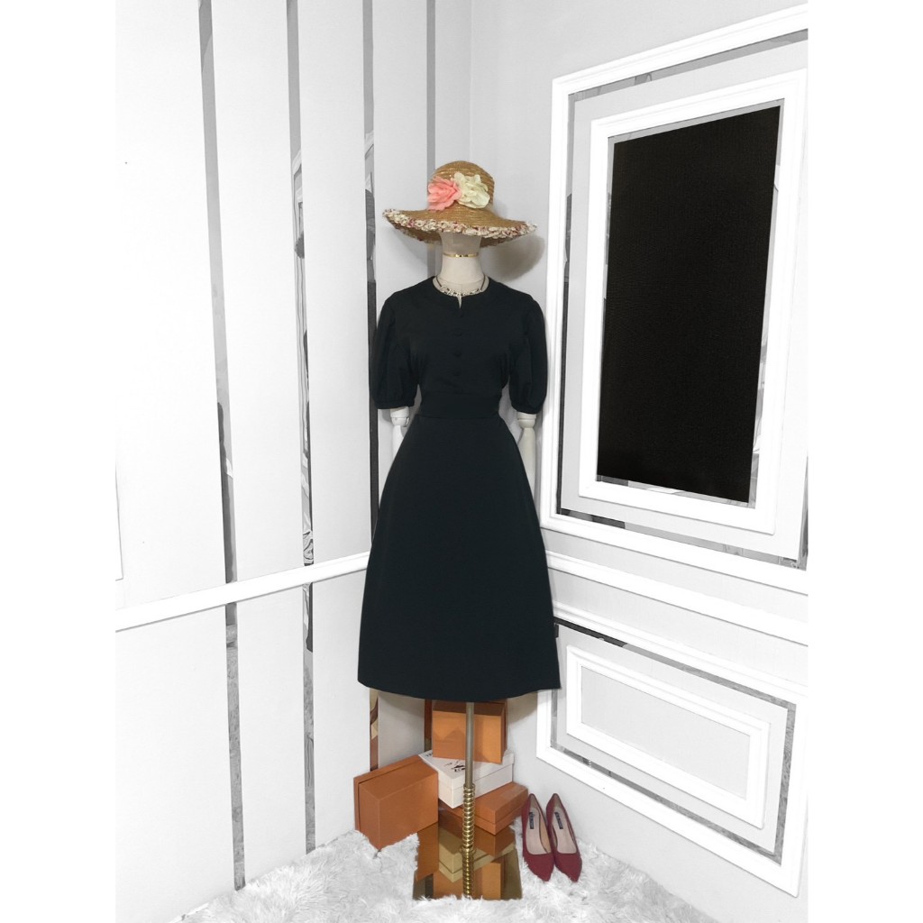 🛑TOP CHOICE🛑พิเศษ003 เดรสคอจิตรลดา ผ้าครัชทอนูน ซิปหลัง ซับในทั้งตัว