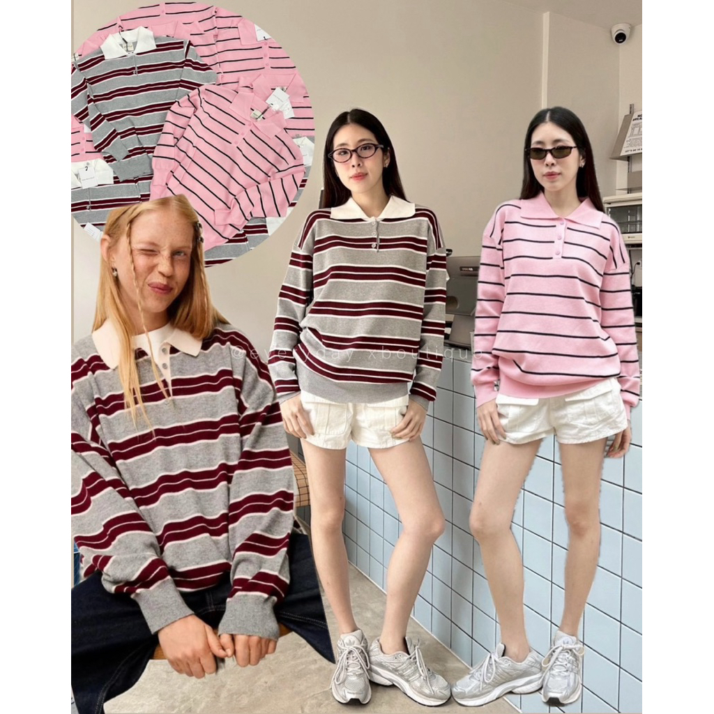 Basic knit sweater🩶❤️‍🩹💗(450฿) VALEN เสื้อไหมพรมคอปกพรมแขนยาวดีเทลกระดุมบน ผ้านิตทออย่างดี ทอละเอียด โทนสีสวยดูแพงสุดๆๆ