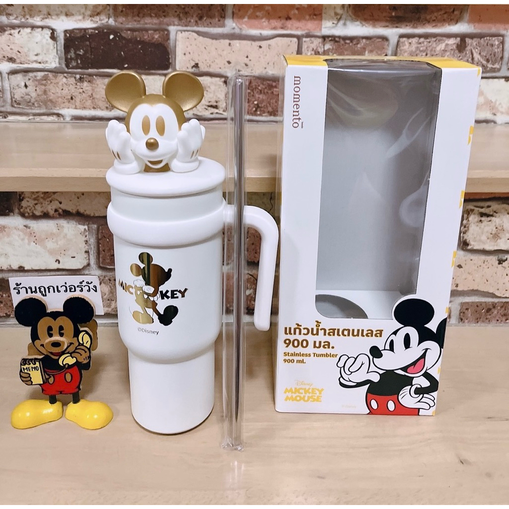 แก้วน้ำสแตนเลส หัวมิกกี้เมาส์ เก็บอุณหภูมิ พร้อมหลอด 900ML Disney ลิขสิทธิ์แท้