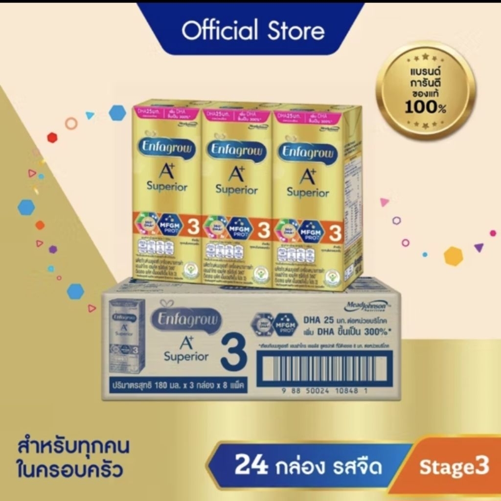 นมกล่อง เอนฟาโกร ยูเอชที ซุพีเรียร์ สูตร3 (24 กล่อง)Enfagrow UHT Superior Stage3 (24 boxes)