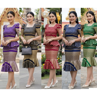 ชุดเซทสกินนี่ ลายพิกุล ผ้ายืด เอวยืด ใส่สบายสวมใส่ได้เลย ครบ…