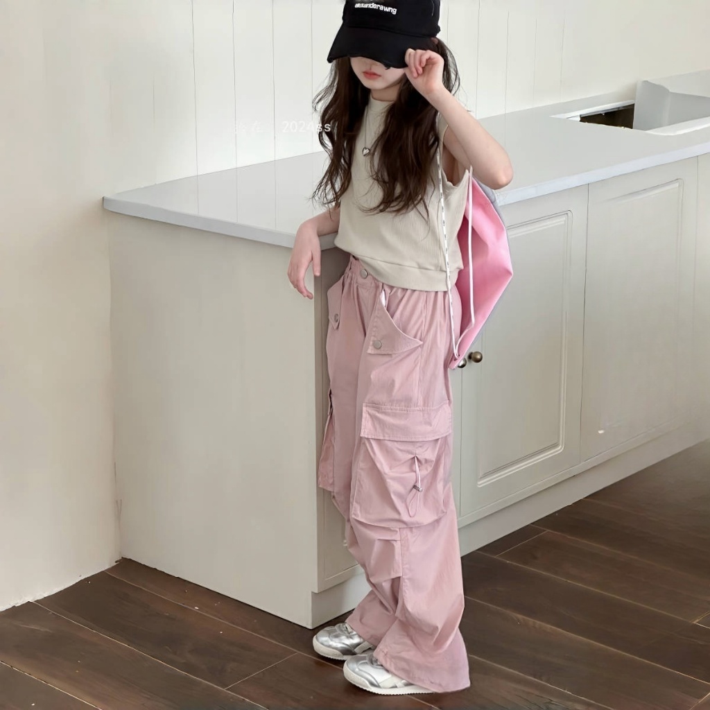 honeywears⚡️พร้อมส่ง⚡️กางเกงคาร์โก้เด็กผู้หญิงเท่ๆ ขายาว ทรงตรง แฟชั่นฤดูร้อน ไซส์ 120-160 - รูปที่ 2