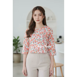 เสื้อคอกลมป้ายข้างกระดุมขอด รุ่นดอกปีบ