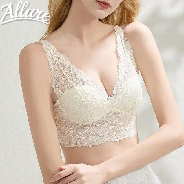 ALLURE เสื้อชั้นในแบบไร้โครง แต่งขอบลูกไม้ ดันทรง บาง