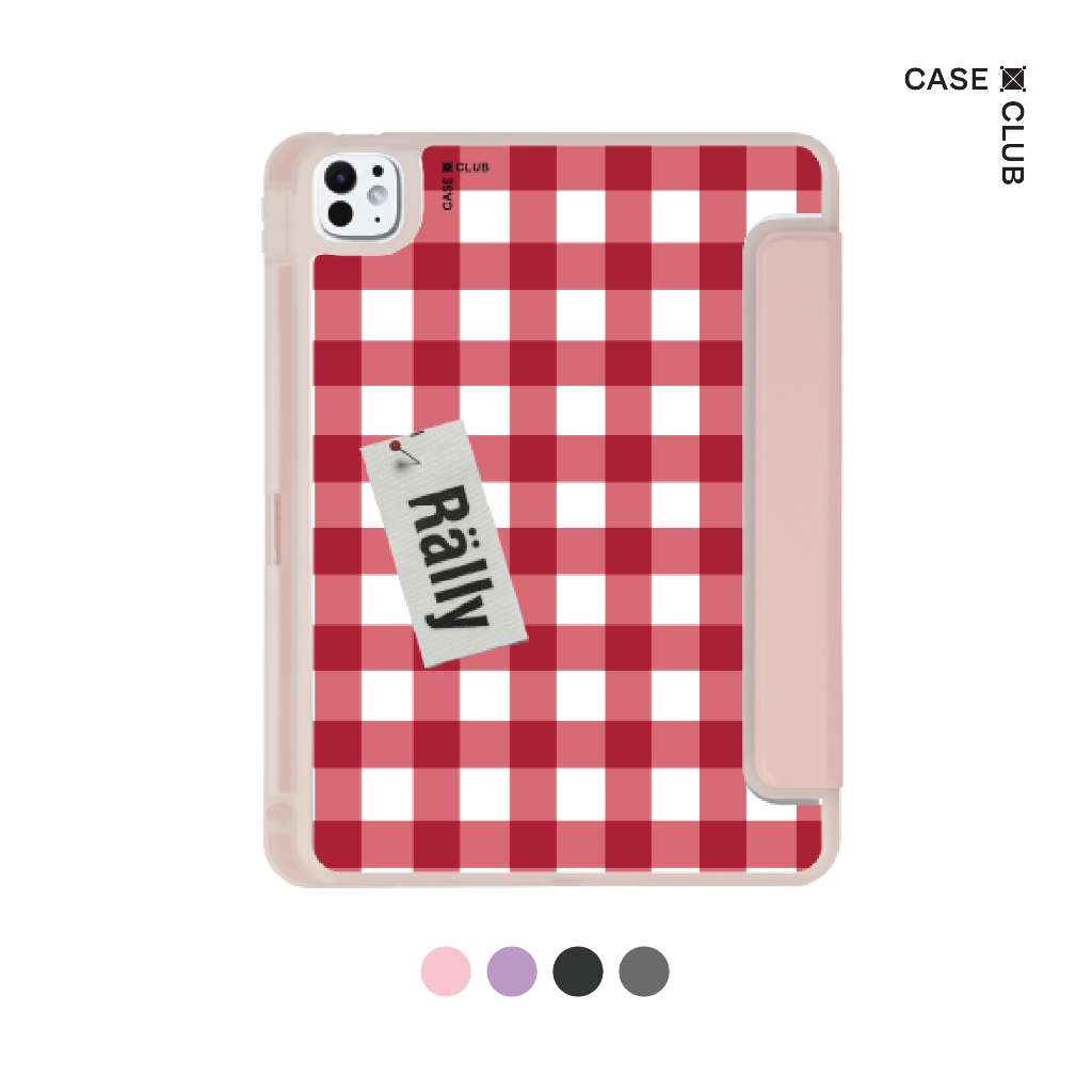 CaseClub เคสไอแพด หลังใส ฝาปิดสี ลาย Rally Strawberry Check ตารางสตรอว์เบอร์รี่ สำหรับ iPad Pro / iPad Air / iPad Gen