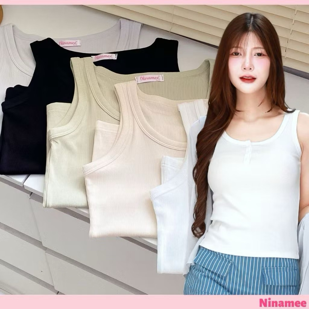 ส่งต่อ Ninamee เสื้อกล้ามแต่งกระดุม อก32-42นิ้ว ทรงสวย ผ้าเย็น เสื้อกล้ามผู้หญิง เสื้อซับใน งานพรีเม