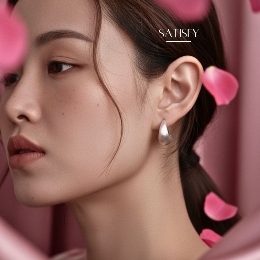 DH ต่างหูเงินแท้ Satisfy ต่างหูห่วงเงิน ต่างหูแท้ เท่น่ารัก ต่างหูเงิน  ต่างหูแฟชั่น วาเลนไทน์