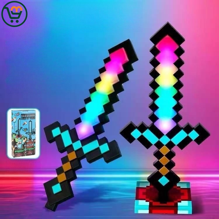 เปลี่ยนสีได้ ของแต่งห้อง ดาบเรืองแสง 14 สี สไตล์พิกเซล ของเล่น + โคมไฟ USB Type-C โคมไฟดาบพิกเซล ดาบ