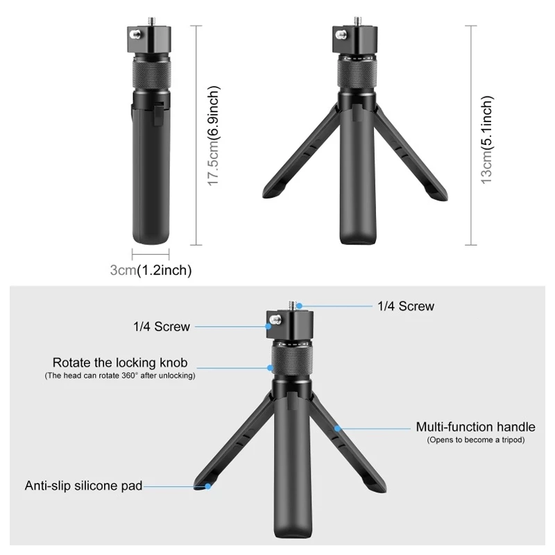 Mini Tripod For Insta360 X5 / X4 Air / X4 / X3 ไม้เซลฟี่ ขาตั้งกล้อง 1/4 นิ้วสําหรับ ขาตั้งกล้อง thumbnail 10
