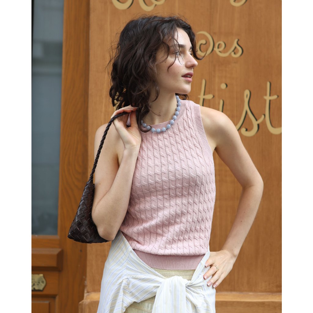 knitCircle - SUMMER Cable Tank Top (2 สี) เสื้อกล้ามไหมพรม แบบสวมหัว ทรงพอดีตัว ลายทอโซ่ตลอดทั้งตัว ลายทอชัด ใส่สบาย