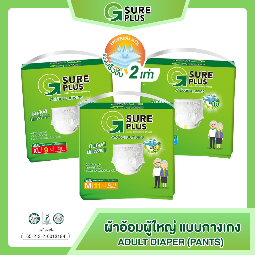 แพ็คทดลอง จีชัวร์พลัส ผ้าอ้อมผู้ใหญ่ กางเกงผ้าอ้อม แพมเพิส ผู้สูงอายุ G Sure Plus Adult Diaper Pants