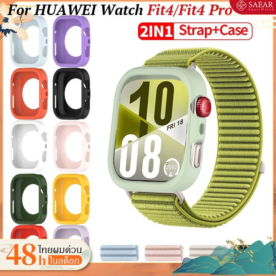 สายรัดไนลอน + กรณีอ่อนสำหรับ Huawei Watch Fit 4 Pro กีฬาสมาร์ทนาฬิกาทดแทนสร้อยข้อมือสำหรับ Huawei Watch Fit4/Fit 4 Pro