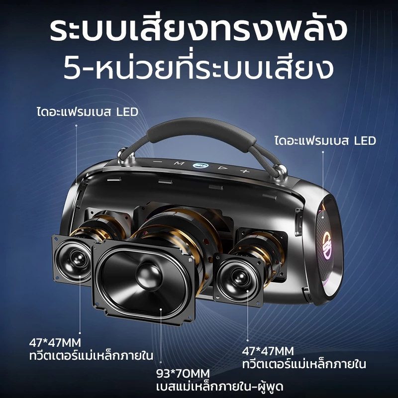 SODLK T330 ลำโพงบลูทูธ ซับวูฟเฟอร์ bluetooth speaker 100W ลำโพงไร้สายแบบพกพากันน้ำ IPX6 thumbnail 3