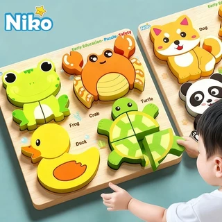 NIKOตัวต่อจิ๊กซอว์ไม้ 4 in 1 ของเล่น educativo สัตว์น่ารัก ของขวัญสำหรับเด็ก: ชุดตัวต่อไม้ 6 ธีม สัตว์น่ารัก