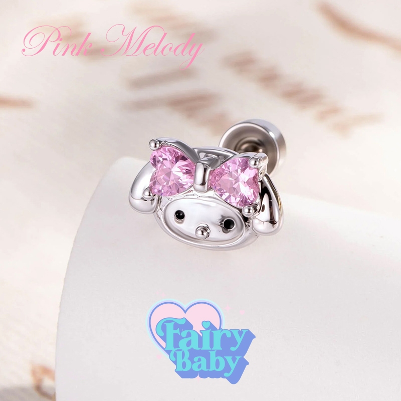 Fairybaby จิว Pink Melody ( 1 ชิ้น ) แป้นแบน จิวตุ้มหู น่ารัก เกาหลี โทนชมพู มาใหม่  0.8 ยาว 6mm (J3-103)