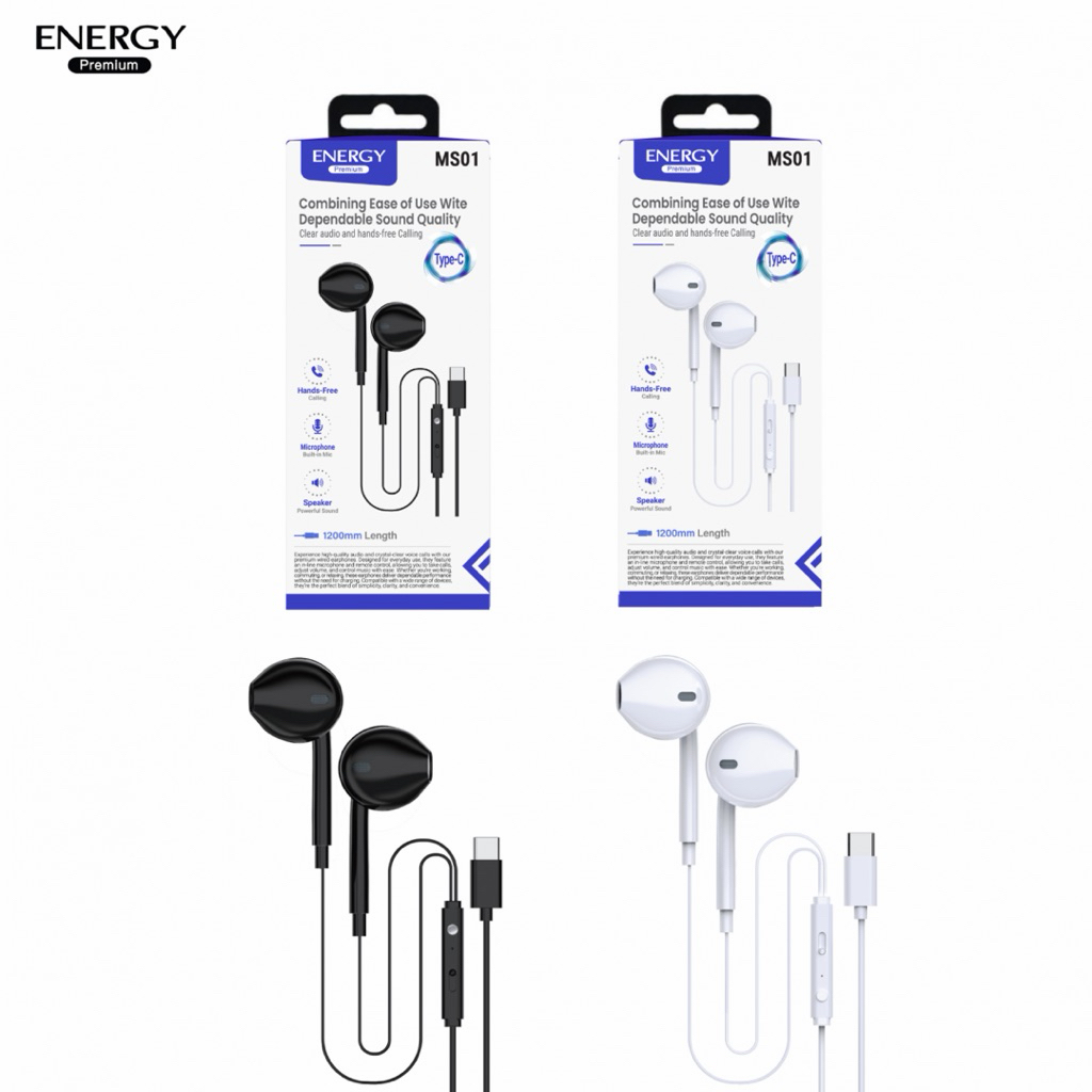 หูฟังEnergy premiumสมอลทอร์ค Earphones Master Surround MS01 แบบ  TypeCและหัวกลม 3.5mm เสียงดีเบสแน่น